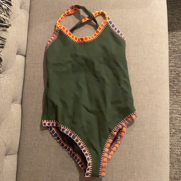 Platinum Swimwear green one- piece with crochet - Picture 2 of 6